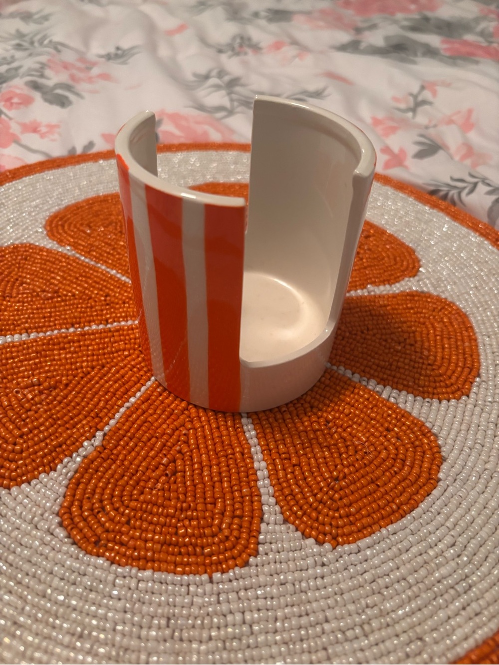 Orange & White Striped Ceramic Kitchen Sponge Holder